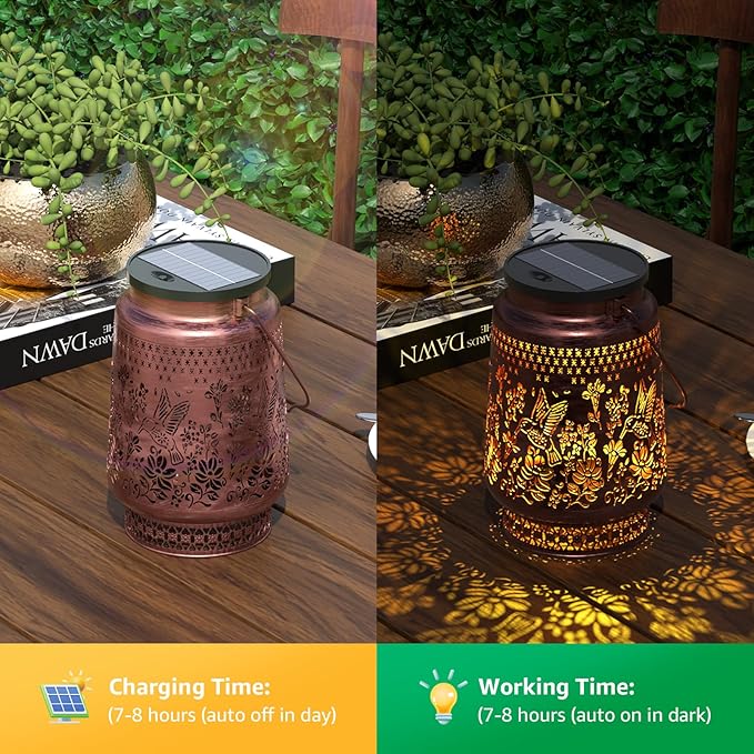 FUYO Solar Lanterns Outdoor Waterproof, Hummingbird Metal Hanging Solar Lights Outside Decorative for Backyard Patio Yard Pathway Porch, Garden Decor Birthday Gifts for Women Mom Grandma