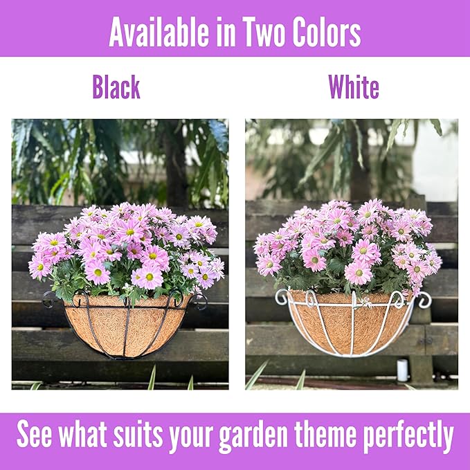 ShopLaLa Wall Hanging Planter for Outdoor Plants (6 Pack, 12 Inch) Wall Mounted Flower Baskets with Coco Liner for Outside Plant Fence Railings Pots Holder Balcony Deck Porch Modern Home Garden Decor