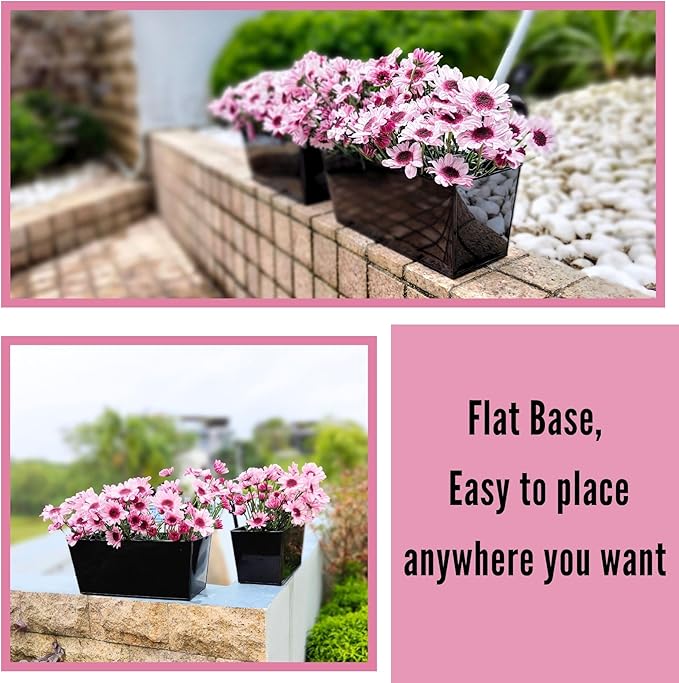 LaLaGreen Railing Planter Box (6 Pack, 12 Inch) Outdoor Black Metal Rectangle Strawberry Hanging Bucket Balcony Garden Fence Deck Flower Pots Boho Countryside Style Patio Living Wall Window Sill Decor