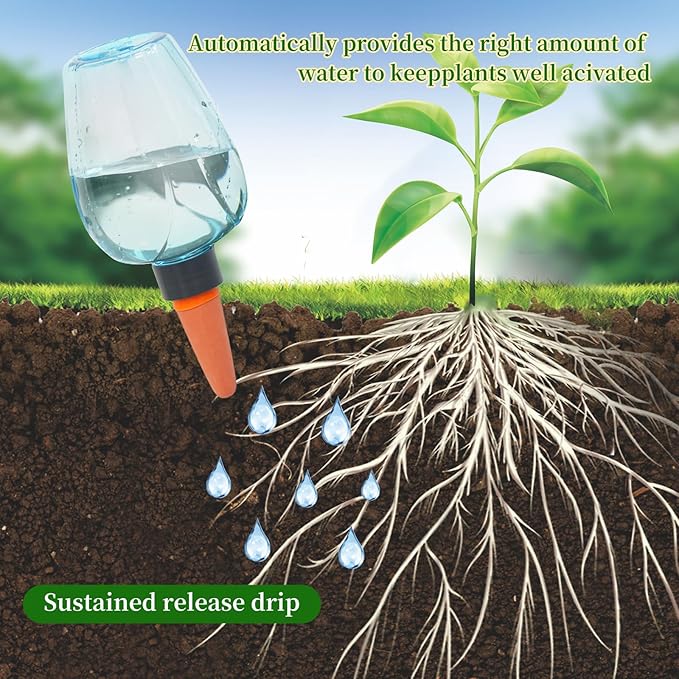 6pcs Plant Self Watering Globes, Plastic Water Bulbs Top Fill, 12.3 oz Plant Watering Devices System Slow Release Terracotta, Water Spikes Stakes for Indoor (Blue-6pack)