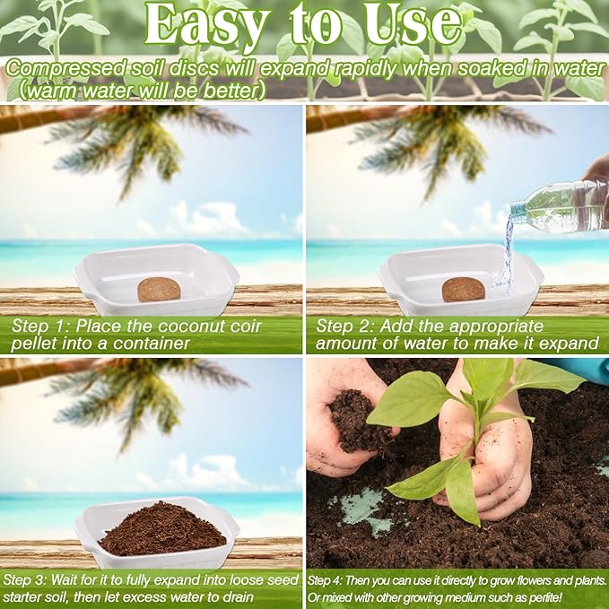 ZeeDix 200pcs 40mm Coco Coir Pellets Potting Soil, Organic Coconut Fiber Seed Starter Soil Pellets, Coconut Coir Soil Discs for Indoor Outdoor Plants, Herbs Houseplants Flowers Succulents Vegetables