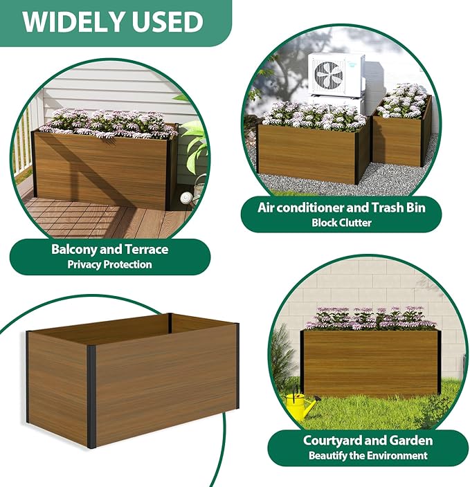 Raised Garden Bed - Expandable Design with Composite Panels & Aluminum Frame - Perfect for Flowers, Vegetables, Herbs - Outdoor Planter Cuboid Box for Patio, Balcony, Backyard (Brown)