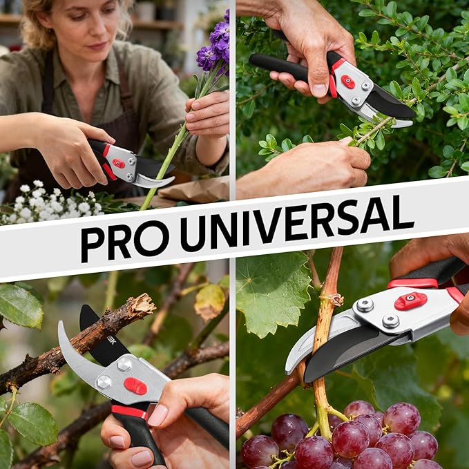 Effortless Pruning Shears: Professional 8.5”Garden Pruner with Jam-Proof Spring & Ever-Sharp SK5 Blade, Ergonomic Bypass Clippers for Rose, Tree Trimming & weak Hand, Heavy Duty Pruning Scissor