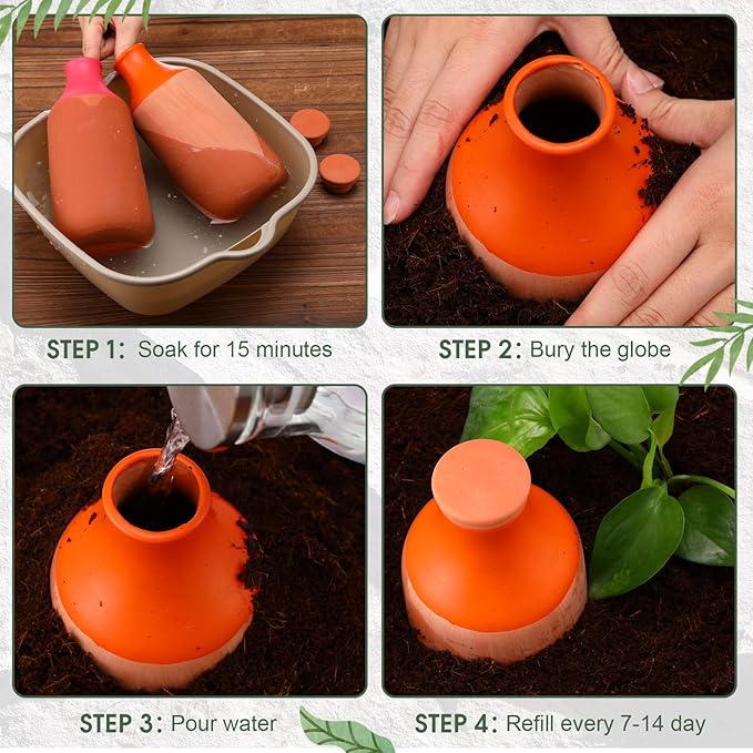 4 Pcs 24oz Ollas Terracotta Watering Pots Colorful Self Watering Planter Insert Terracotta Globes Clay for Outdoor Indoor Garden Plants, Easy to Refill