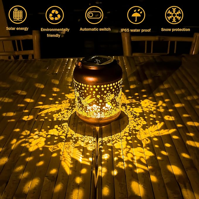 Gifts for Women Mom Grandma, Hummingbird Solar Lanterns Outdoor Waterproof, Hanging Solar Lights for Porch Patio Yard Garden Decor