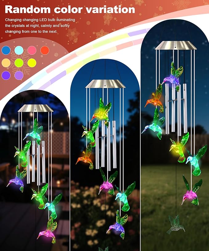 Nacome Wind Chimes for Outside: Tubes Memorial Wind Bell Valentines Day Gifts for Her Wife Women Mom Grandma Birthday - Yard Garden Indoor Outdoor Decor (Hummingbird)