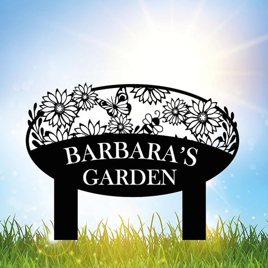 Custom Metal Garden Sign, Flower Sign with Stakes, Personalized Garden Decor for Outside, Garden Family Name Sign, Outdoor Steel Yard Sign, Large Patio Garden Sign Art, Housewarming Gift
