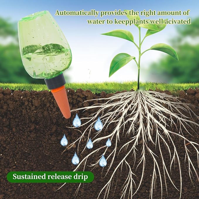 6pcs Plant Self Watering Globes, Plastic Water Bulbs Top Fill, 12.3 oz Plant Watering Devices System Slow Release Terracotta, Water Spikes Stakes for Indoor (Green-6pack)