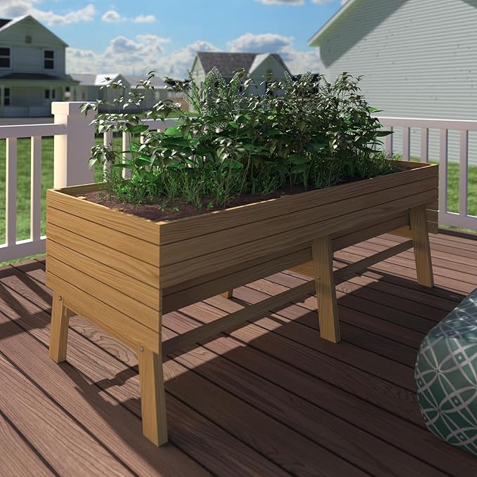 6 x 3 x 2FT Raised Garden Bed with Legs, Large Outdoor Elevated Wood Planted Box with Liner for Vegetable Flower, Backyard and Patio, Natural