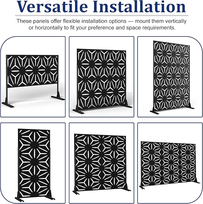 Outdoor Privacy Screen,72" H×47" W Metal Privacy Screen, Freestanding Privacy Fence Panels for Patio