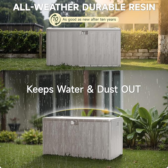 Ortus Collective 120-Gallon Heavy-Duty Deck Box, Constructed with Double-Wall Waterproof Resin and featuring a Lockable Lid with UV Protection for Ultimate Outdoor Storage (Gray)