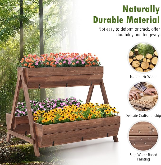 S AFSTAR 40-Inch Vertical Raised Garden Bed, 3 Tiered Wooden Planter Boxes 44" L x 36" W x 35" H, Drainage Holes, Indoor Outdoor Flowerbed, Freestanding Elevated Planter Box for Garden Flower Veggies