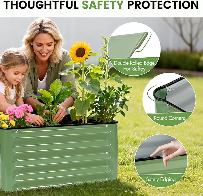 INNO STAGE Galvanized Raised Garden Bed Kits, 2x2x1ft Metal Raised Garden Beds Outdoor, Steel Raised Planter Bed with Gloves for Vegetables & Flowers Patio Ground Planter Box (Olive Green, 2PCS)