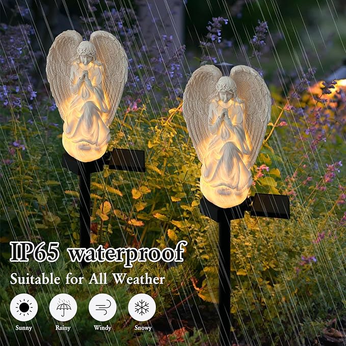 Solar Garden Angel Lights, Waterproof Outdoor Garden Angels Statue Decorations Angel Solar Lights for Cemetery Gravesite Grave Outside Yard Patio Lawn Porch