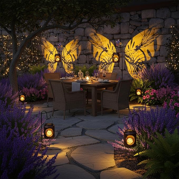 Solar Lanterns Outdoor Waterproof Metal Dragonfly Patterns with Resin Dragonfly Inside Garden Decor Gifts for Women Mom Grandma Hanging Solar Lights Decoration Outside for Yard, Patio, Backyard, Porch