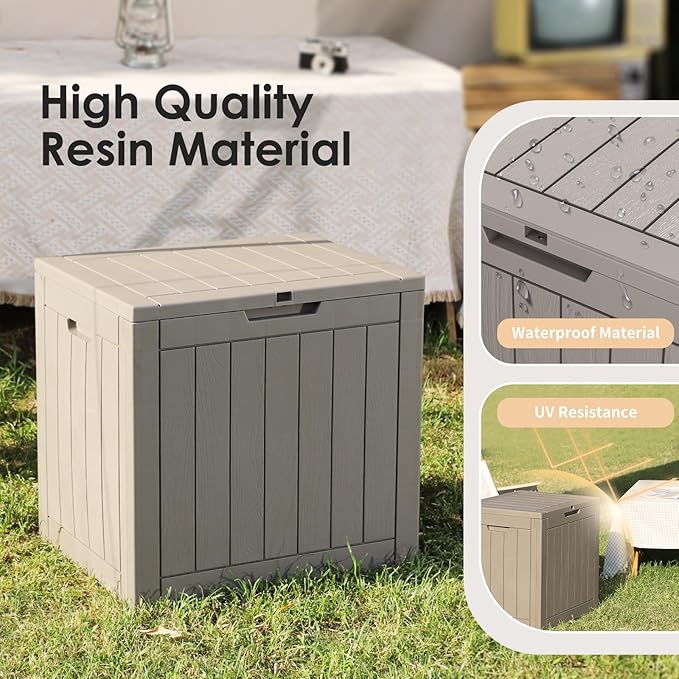 30 Gallon Outdoor Storage Box, Resin Deck Boxes Waterproof, Indoor Outdoor Bin for Package Delivery, Patio Cushions, Gardening Tools, Lockable, UV Resistant (Grey)