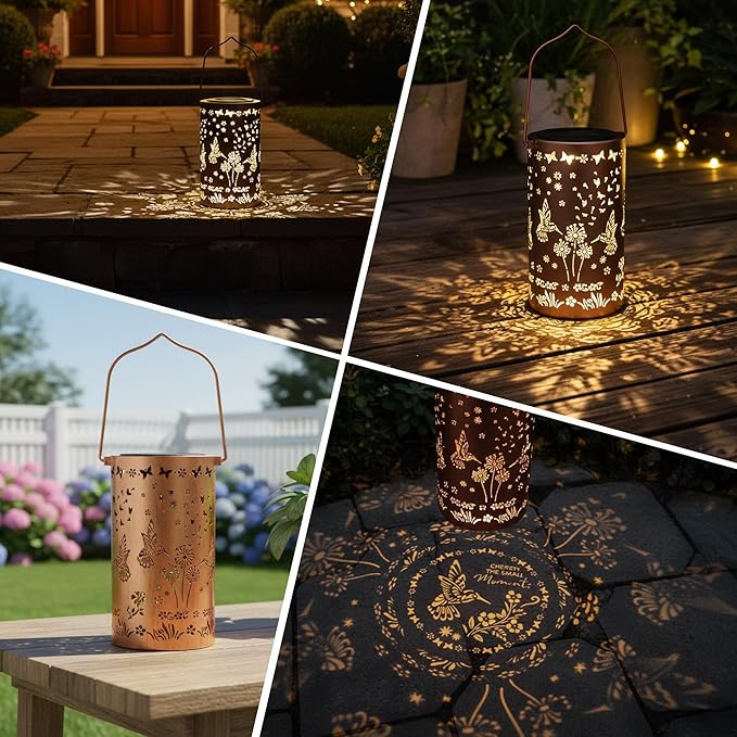 FLAGWIX Christmas Hummingbird Solar Lanterns Outdoor Waterproof, Garden Decor for Outside, Gifts for Women Men, Birthday Gifts for Mom Grandma, Decorative Lanterns for Garden Yard Patio Balcony Porch