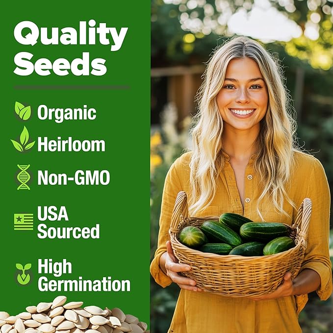 HOME GROWN Non GMO Organic Cucumber Seeds - 200 Marketmore Heirloom Vegetable Seeds for Planting in Trellises, Raised Beds, Containers (Cucumis sativus)
