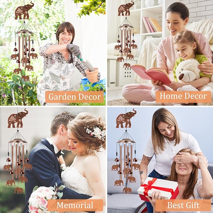 Elephant Wind Chimes for Outside - Elephant Gifts for Women Men, Memorial Sympathy Wind Chimes for Outdoor, Garden Patio Yard Porch Decor, Mom Grandma Wife Friends Birthday