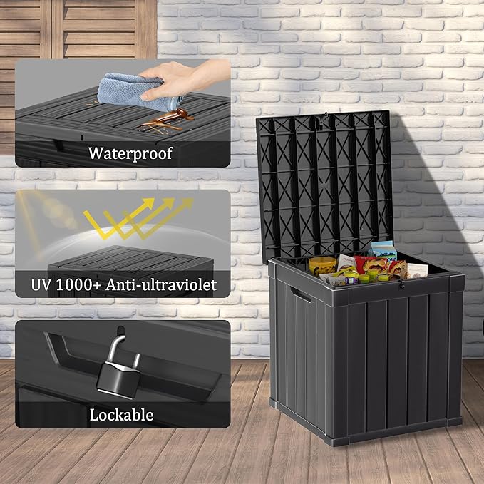 50GAL Deck Box Black,Waterproof Resin Outdoor Storage Box，Garden，Pool Supplies，Patio Furniture