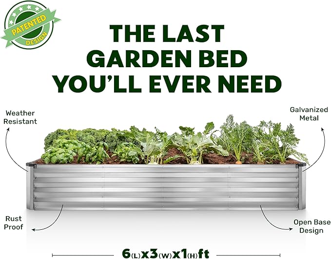 Plant & Plot Galvanized Raised Garden Beds Outdoor // 6×3×1 ft (2-Pack) Planter Raised Beds for Gardening, Vegetables, Flowers // Large Metal Garden Box // Patented Tool-Free Design (Silver)