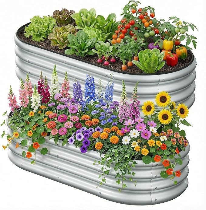 4×2×1FT Raised Garden Bed Kit, Metal Planter Box Outdoor, Planters for Outdoor Plants, Flower, Vegetables, Herbs (Silver,2PCS)
