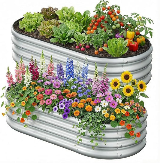 4×2×1FT Raised Garden Bed Kit, Metal Planter Box Outdoor, Planters for Outdoor Plants, Flower, Vegetables, Herbs (Silver,2PCS)