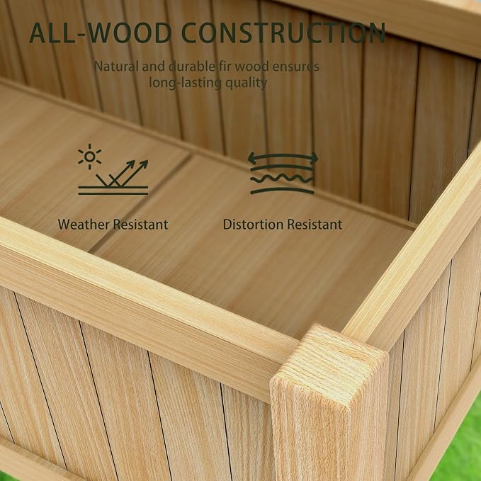 Raised Garden Bed Outdoor, Cedar Wooden Planter Boxes with Trellis, 17.7”L x 16.1”W x 27.6”H Raised Planter Box with Legs for Backyard, Patio, Balcony with Bed Liner (Natural)