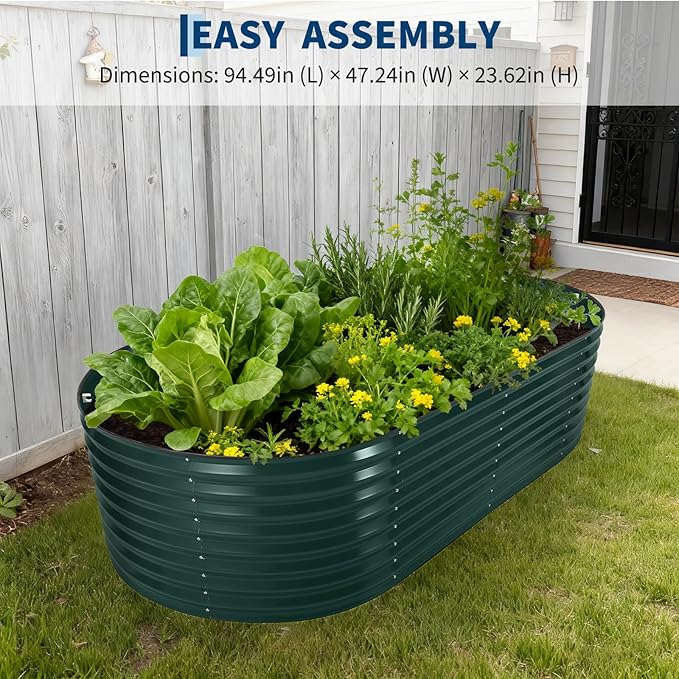Galvanized Raised Garden Bed Kit with Cover Heavy-Duty Modular Metal Planter Raised Beds for Vegetables with Tool-Assisted Simple Assembly, Reinforced Panels & Optimal Drainage