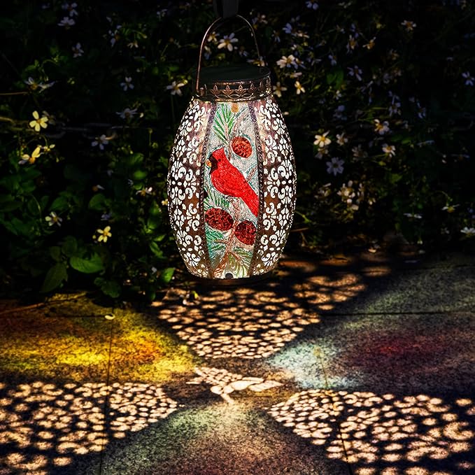 Cardinal Gifts for Women,Solar Outdoor Christmas Decor Lantern Garden Decor Lights Patio Decorations Sympathy Gifts for Loss of Mom/Dad/Loved One-Memorial Lantern
