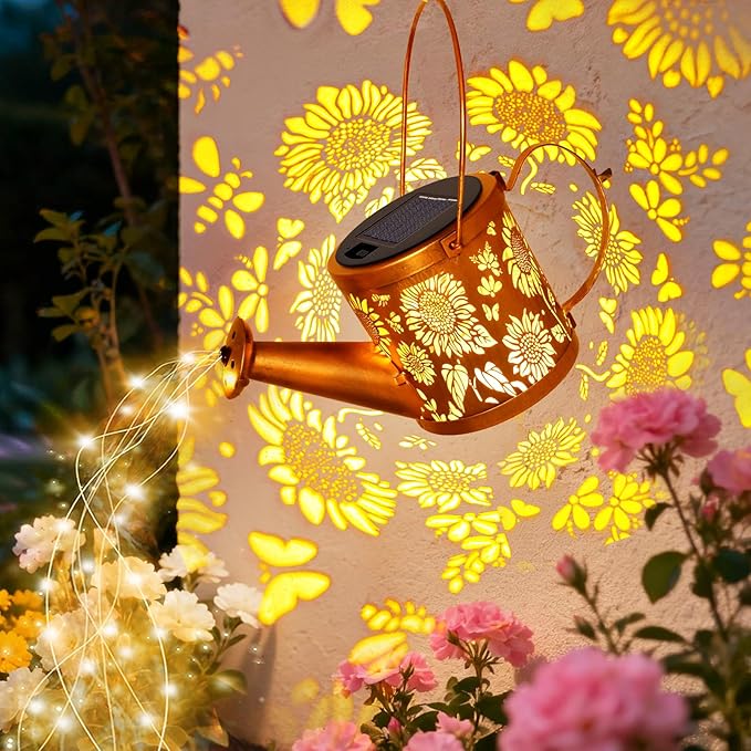 Solar Watering Can Lights, Sunflower Decorative Hanging Lantern Solar Lights Outdoor Waterproof, Gifts for Mom Women Grandma Birthday, Retro Metal Garden Decor for Outside Yard Patio Pathway Lawn
