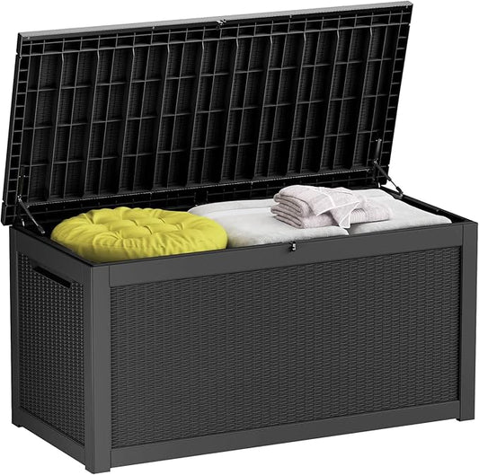 260 Gallon Outdoor Storage Box – Resin Deck Box with Lockable Lid, Waterproof Patio Furniture Storage for Tools, Garden & Yard Organization