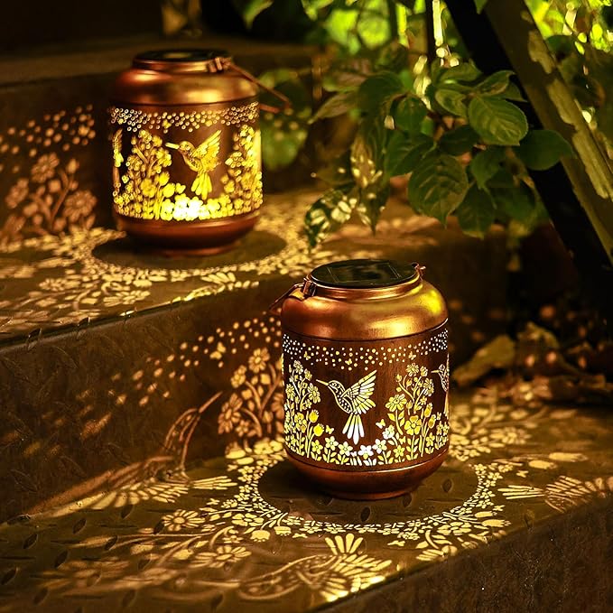 Hummingbird Solar Lanterns Outdoor Waterproof,Birthday Gifts for Women Mom Grandma Hanging Lantern Yard Art Decorative Hummingbird Solar Lights for Decor Garden, Patio, Porch, Backyard, Pathway, Lawn