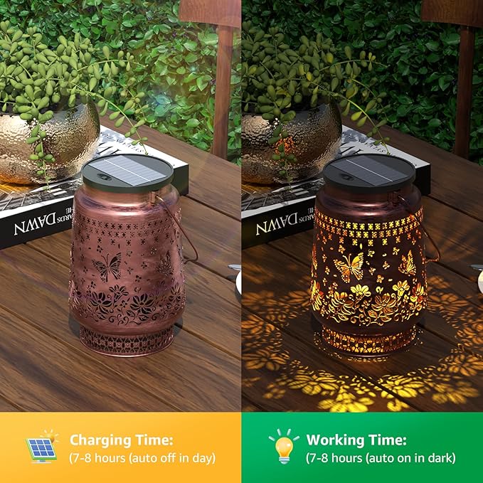 FUYO Solar Lanterns Outdoor Waterproof, Butterfly Metal Hanging Solar Lights Outside Decorative for Backyard Patio Yard Pathway Porch, Garden Decor Birthday Gifts for Women Mom Grandma