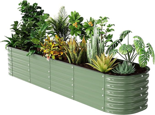 Raised Garden Bed Kit 8×2×1.4 FT Magnesium-Aluminum-Zinc Stainless Steel Metal Planter Box for Planting Outdoor Plants Vegetables（Light Green）