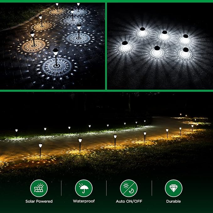 Super Bright Solar Lights Outdoor Waterproof-10 Pack, Dusk to Dawn Up to 12 Hrs Solar Powered Outdoor Pathway Garden Lights Auto On/Off, LED Landscape Lighting Decorative for Walkway Patio Yard