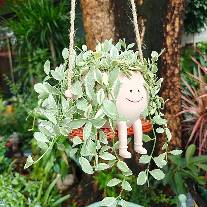 Swing Face Planter Pot with Drainage Holes, Cute Succulent Hanging Planter for Indoor Outdoor Plants, for Plant Lovers and Mothers