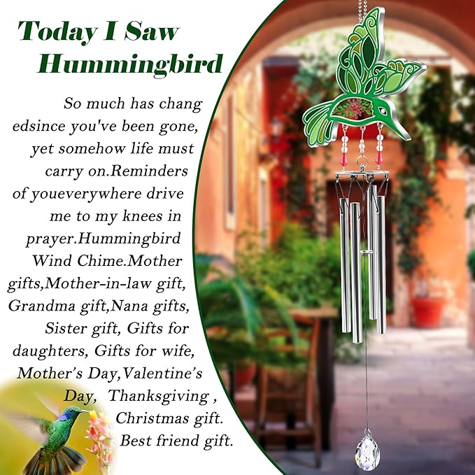 Memorial Wind Chimes Hummingbird Wind Spinner, Sympathy Wind Chimes for Loss of Loved One Prime Bereavement Sympathy Memorial Gift for Loss of Mother Father Husband Condolence Remembrance
