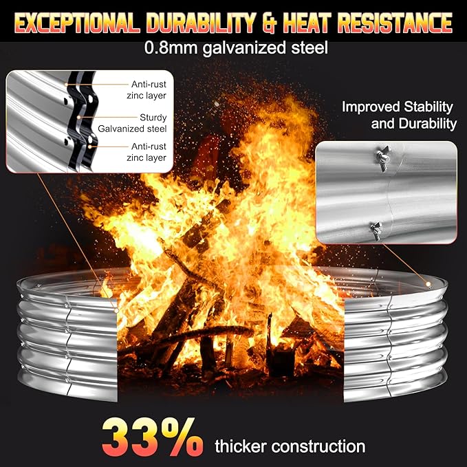 48 Inch Round Galvanized Fire Pit Ring/Fire Ring, Heavy Duty Wood Burning Fire Pits&Outdoor Fireplace,Perfect for Outdoor Gatherings and Campfires in The Yard/Garden/Park/Beach (4 FT Diameter, Silver)