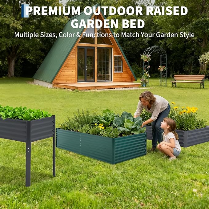 Galvanized Raised Garden Bed Kit with Cover Heavy-Duty Modular Metal Planter Raised Beds for Vegetables with Tool-Assisted Simple Assembly, Reinforced Panels & Optimal Drainage
