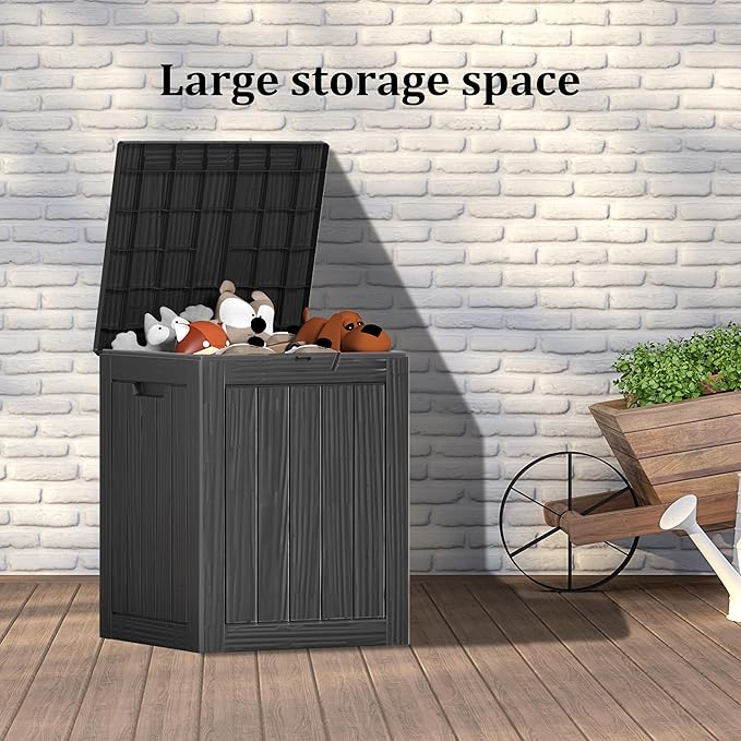 Mersco 28 Gallon Double-Wall Resin Deck Box - Lockable Waterproof Outdoor Storage Box, 151lbs Capacity & Doubles as Seating for Patio Furniture - Garden Tools, Pool Accessories （Black）