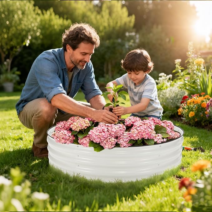 PeakPursuit 4X4x1Ft Galvanized Raised Garden Bed Kit, Metal Raised Garden Bed, Round Planter Box with Open-Ended Base for Vegetables, Flowers, Herbs & Fruits