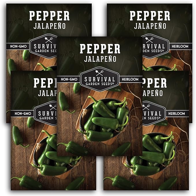 Jalapeño Pepper Seeds for Planting | Hot Heirloom Non-GMO Peppers for Pickling & Salsas – Survival Garden Seeds (5 Packs)