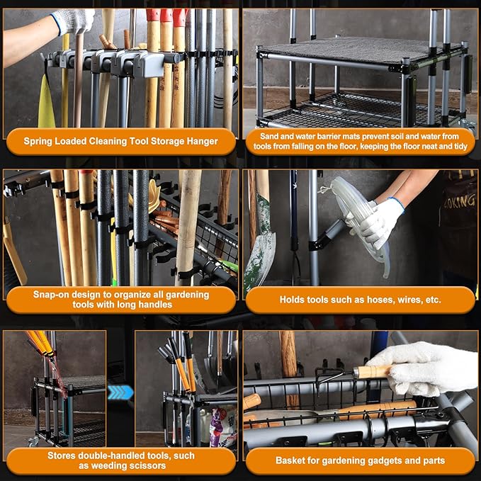 QTJH Durable Yard Tool Storage Rack Garden Tool Organizer for Garage