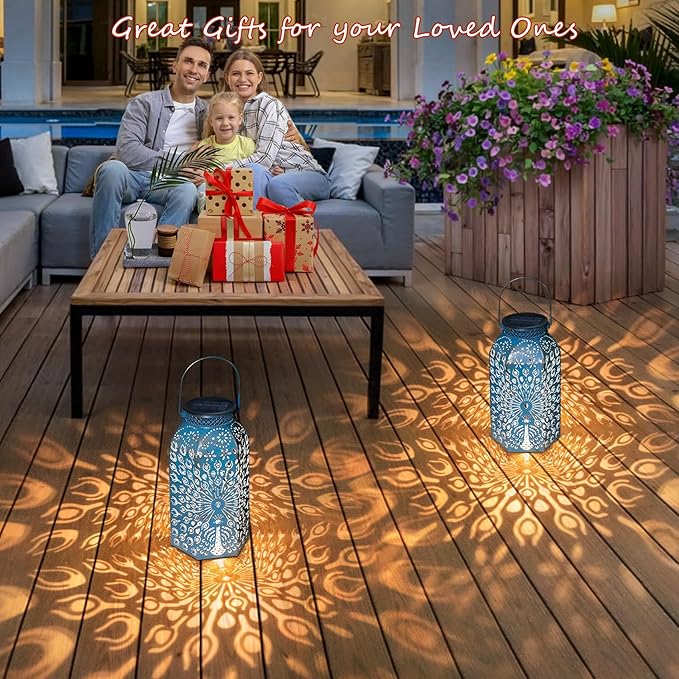 Christmas Gifts for Women Solar Lanterns Outdoor Waterproof Peacock Garden Gifts Mom, Big Solar Lights, Garden Decor, Yard Art, Mothers' Day Birthday Gifts Grandma Grandpa(2Pack, Blue Gold