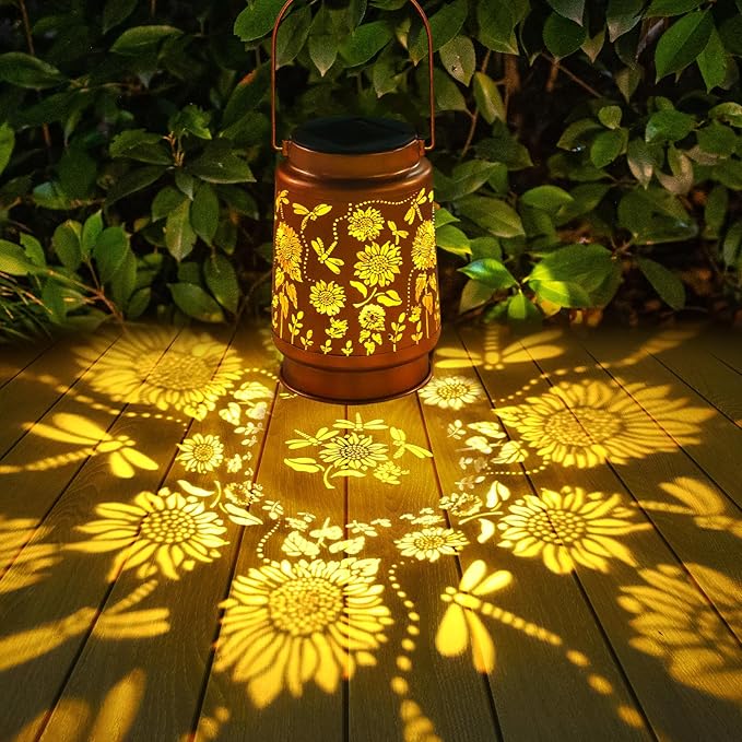 Dragonfly Solar Lanterns Outdoor Waterproof Sunflower Solar Lights Birthday Christmas Gifts for Women Mom Metal Hanging Decorative LED Lantern Outside for Garden Decor,Yard,Patio,Porch,Lawn,Backyard