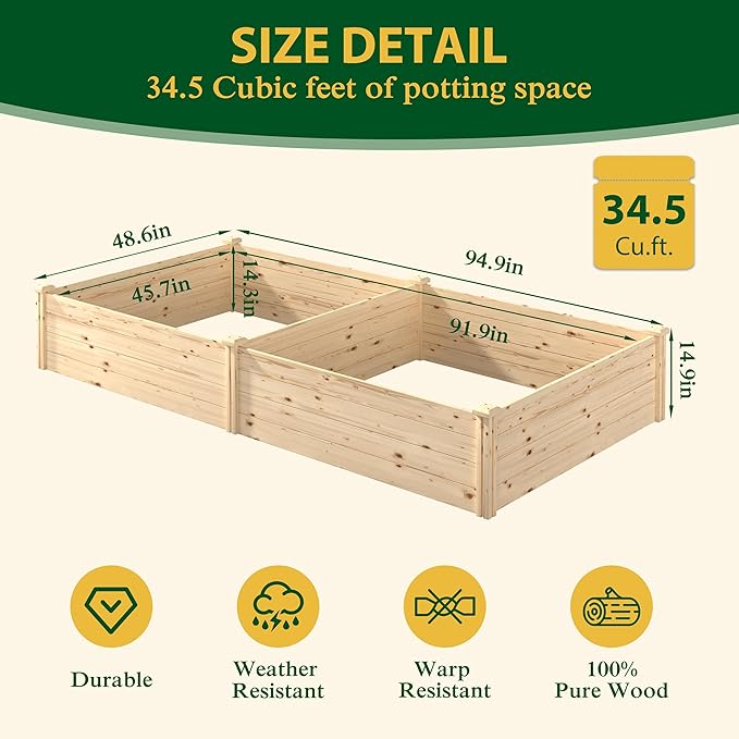 BlueWish Raised Garden Bed Outdoor, Planter Box with Open Bottom, Mortise Design, Ground Garden Bed for Fruit, Vegetables, Herbs, 94''L x 47''H x 15''W