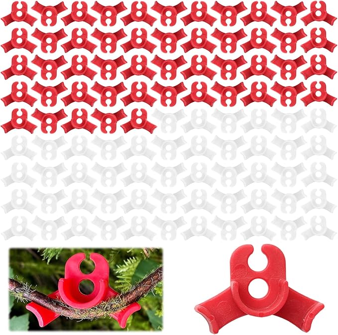 TNJPSEK 100 Pcs Plant LST Cilps, Low-Stress Plant Training Clips, Reusable 90-Degree Bendable Clips to Bend for Tomatoes Cucumbers Beans Climbing Plants in Indoor Outdoor Gardens (Red & White)