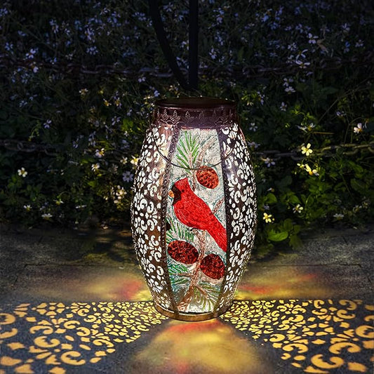 Cardinal Gifts for Women,Solar Outdoor Christmas Decor Lantern Garden Decor Lights Patio Decorations Sympathy Gifts for Loss of Mom/Dad/Loved One-Memorial Lantern