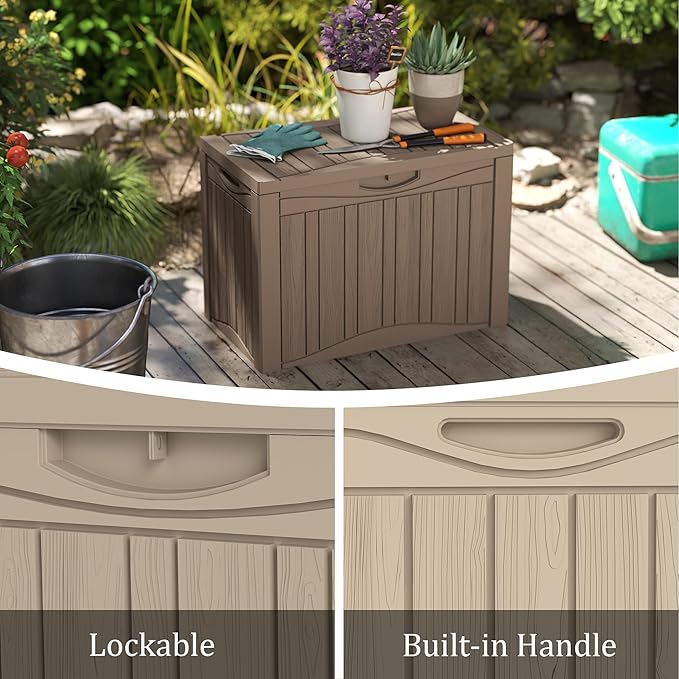 45GAL Deck Box -Grey,Lockable Patio Outdoor Storage Box for Furniture,Waterproof,Outdoor Cushions